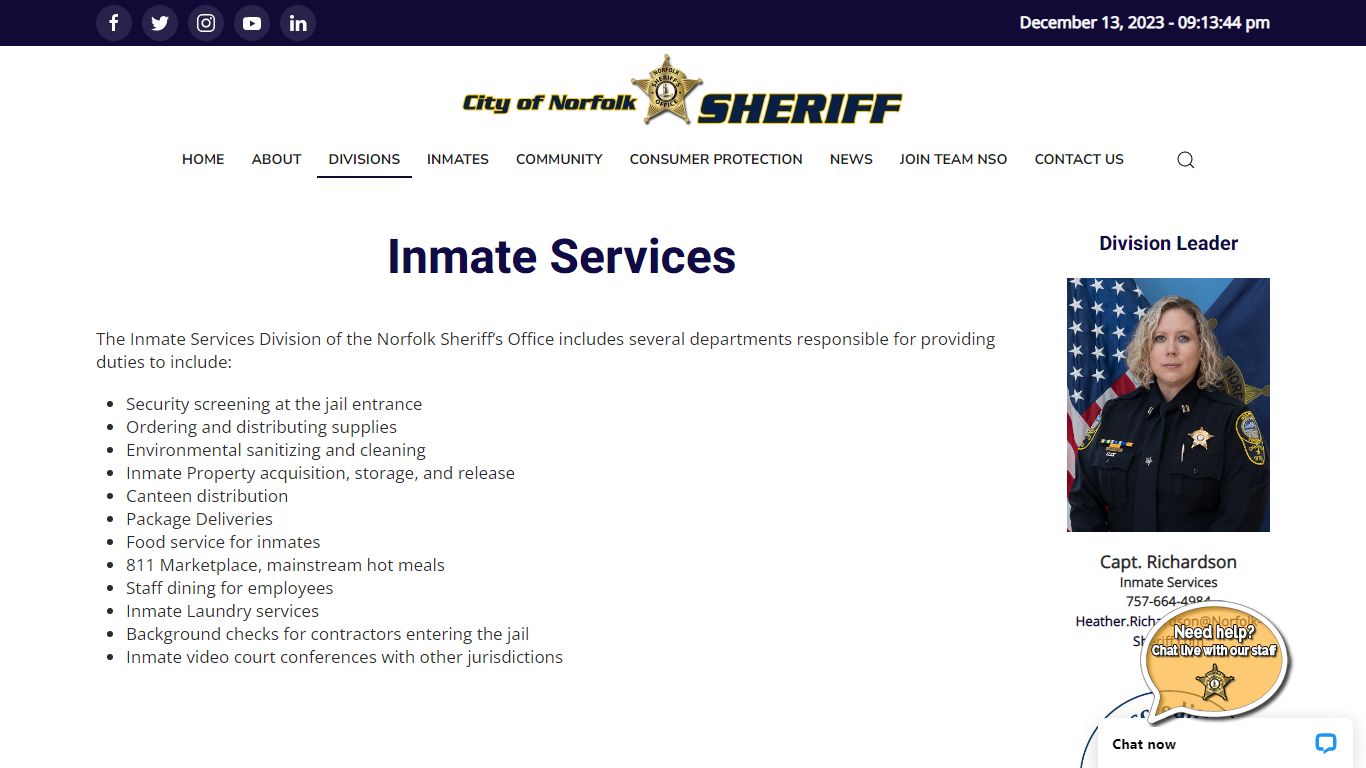 Inmate Services - Norfolk Sheriff